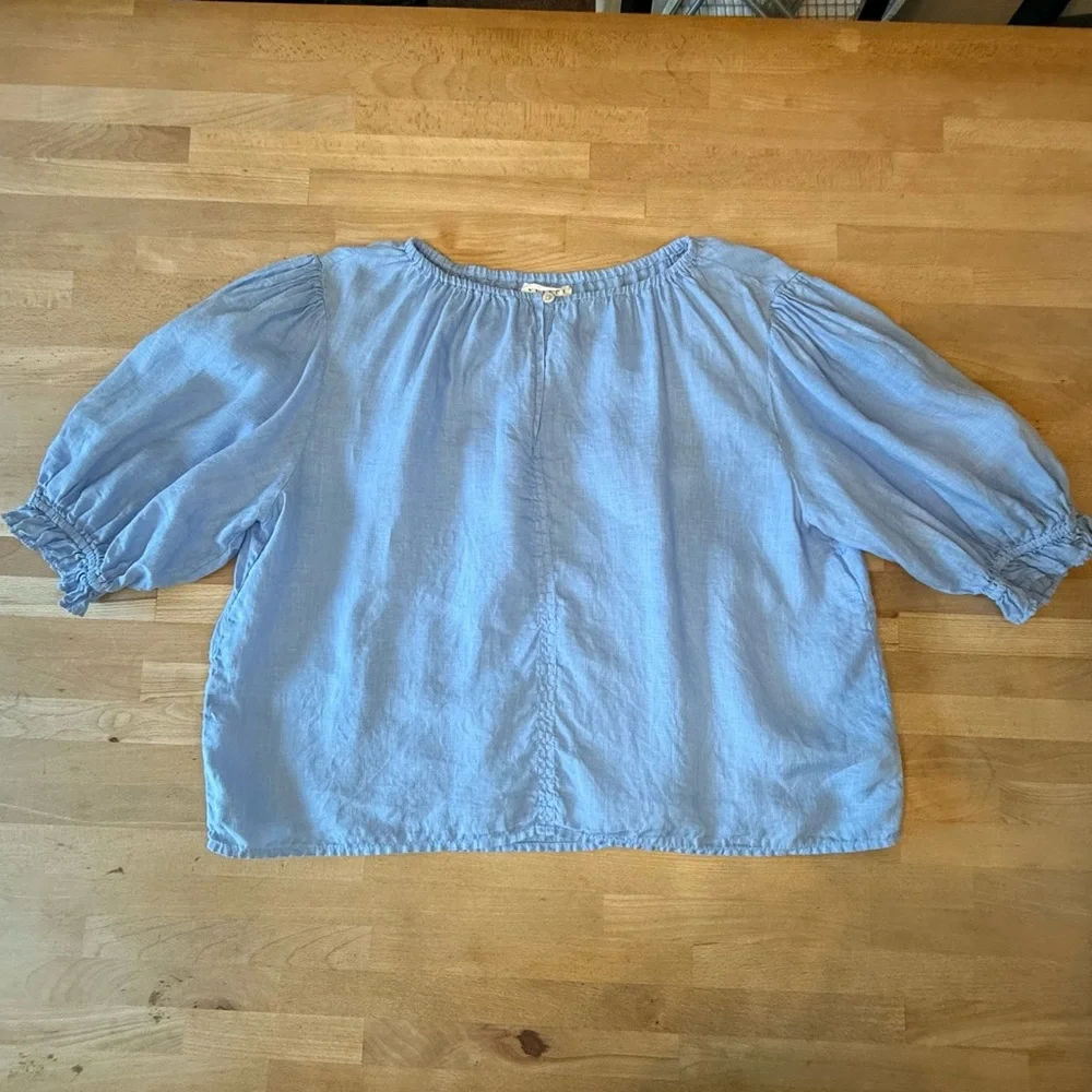 Velvet by Graham & Spencer Linen Sky Blue Top Blouse Small - Picture 11 of 12